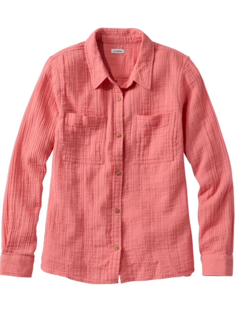 L.L.Bean Women's Cloud Gauze Shirt, EUC Long-Sleeve Button-Up in Dark Salmon